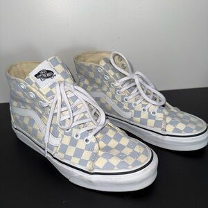 Vans Blue and Cream Checkered High-Tops